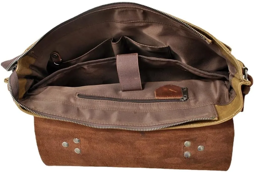 Canvas Horsehide Briefcase European And American Men's Bag Retro Shoulder Crossbody Handbag