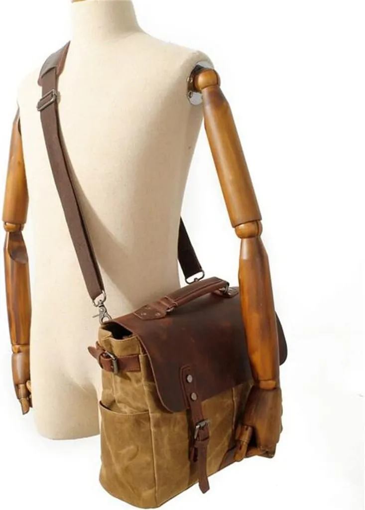 Canvas Horsehide Briefcase European And American Men's Bag Retro Shoulder Crossbody Handbag