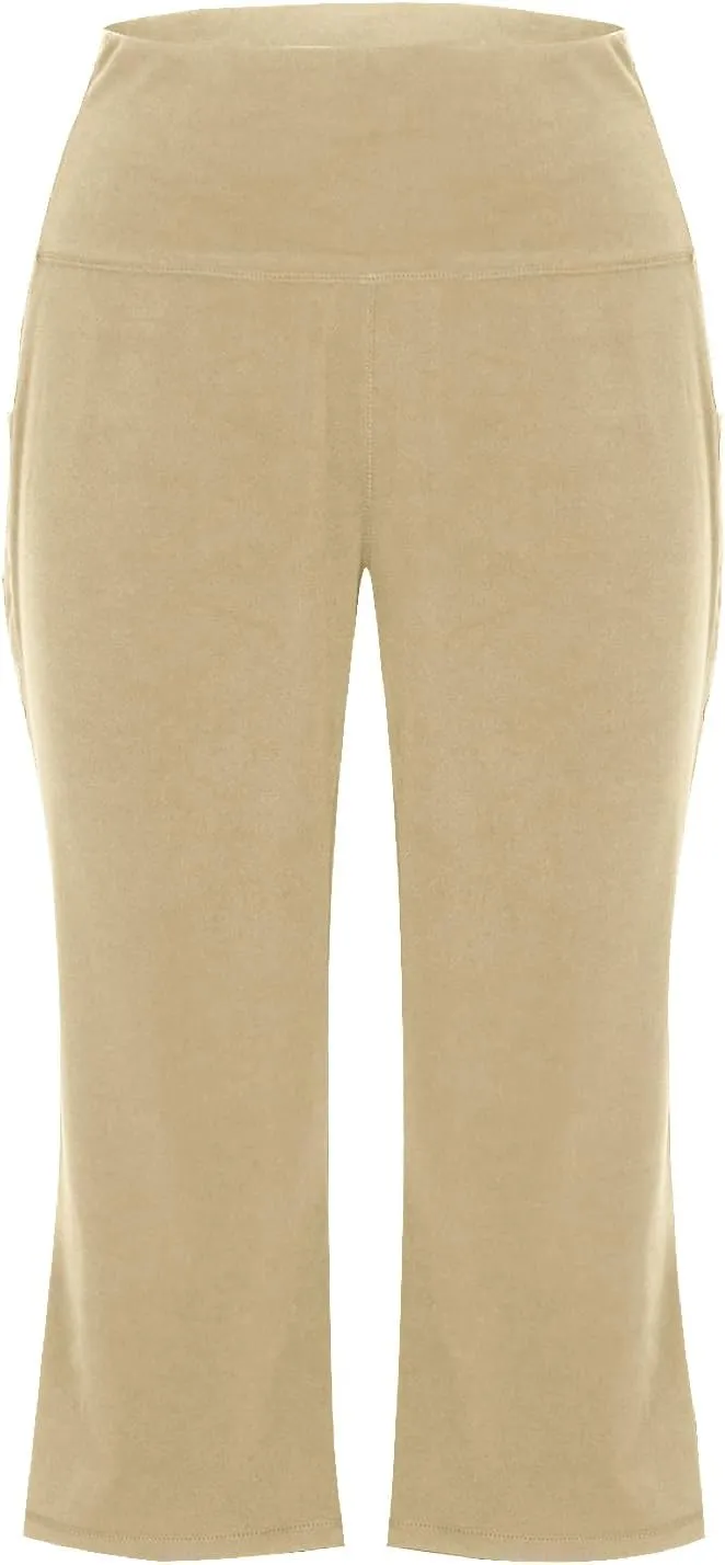 Capri Pants for Women High Waist Wide Leg Workout Yoga Pants Tummy Control Solid Color Stretch Trousers with Pockets