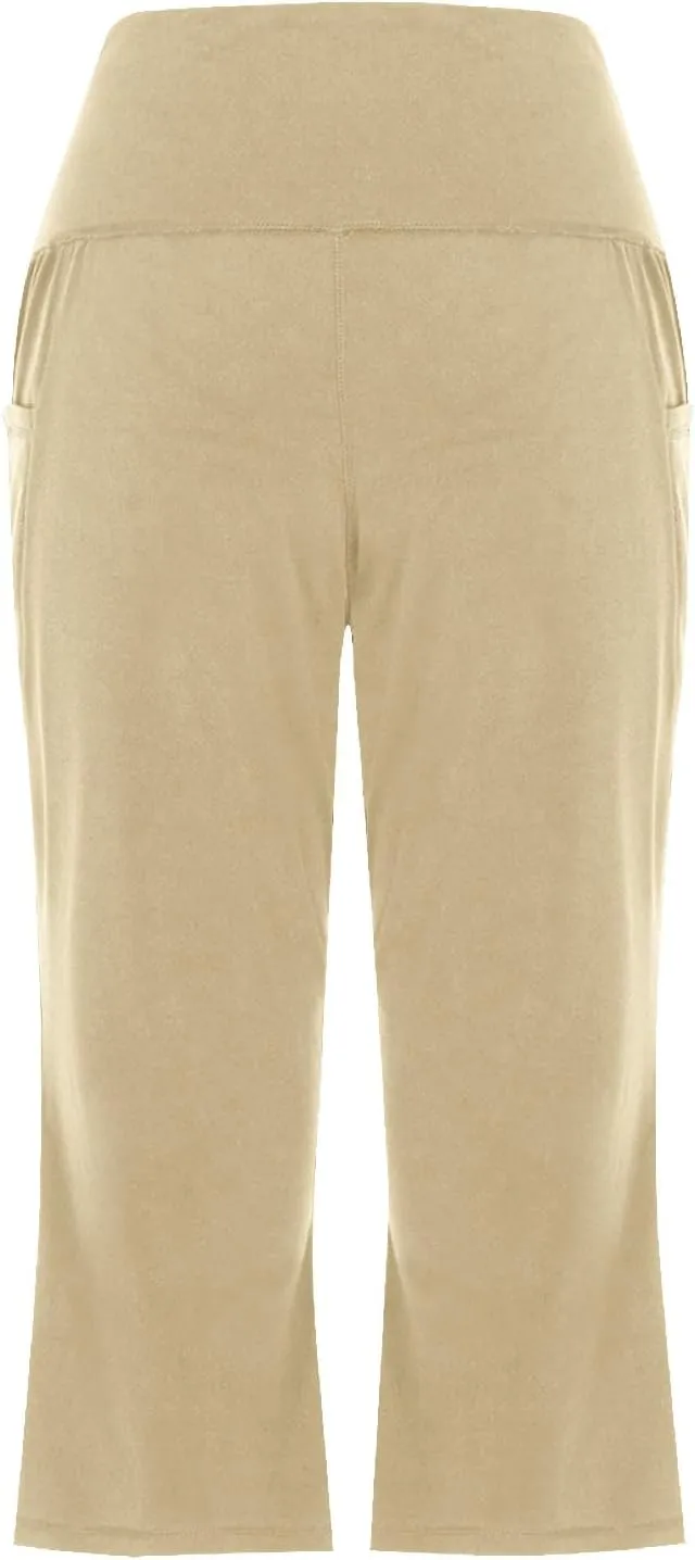 Capri Pants for Women High Waist Wide Leg Workout Yoga Pants Tummy Control Solid Color Stretch Trousers with Pockets