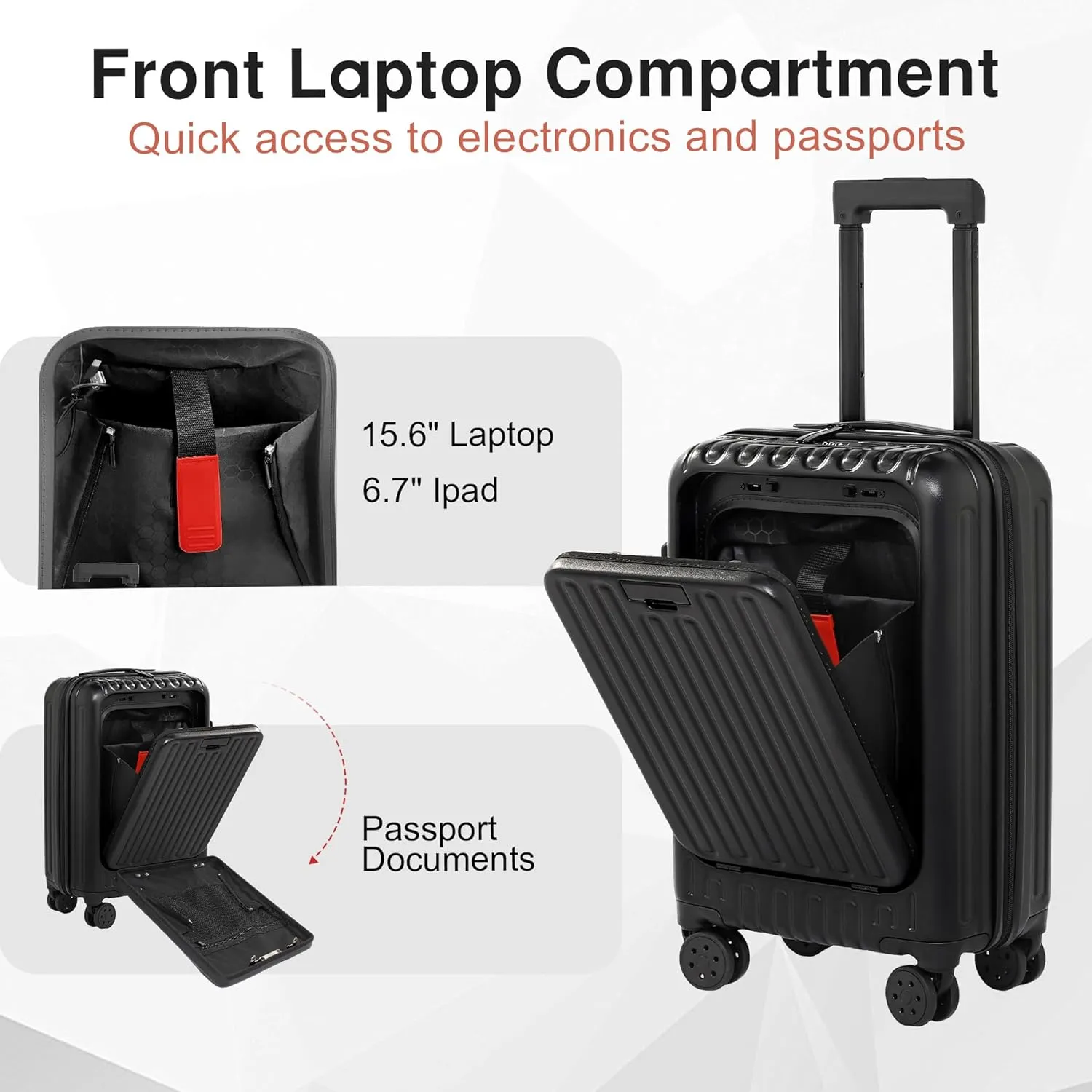 Carry On Luggage 22x14x9 Airline Approved, 20 Inch Hard Shell Carry On Luggage, Suitcase Carry-on Small Siutcase with Wheels (Black, 1PC)