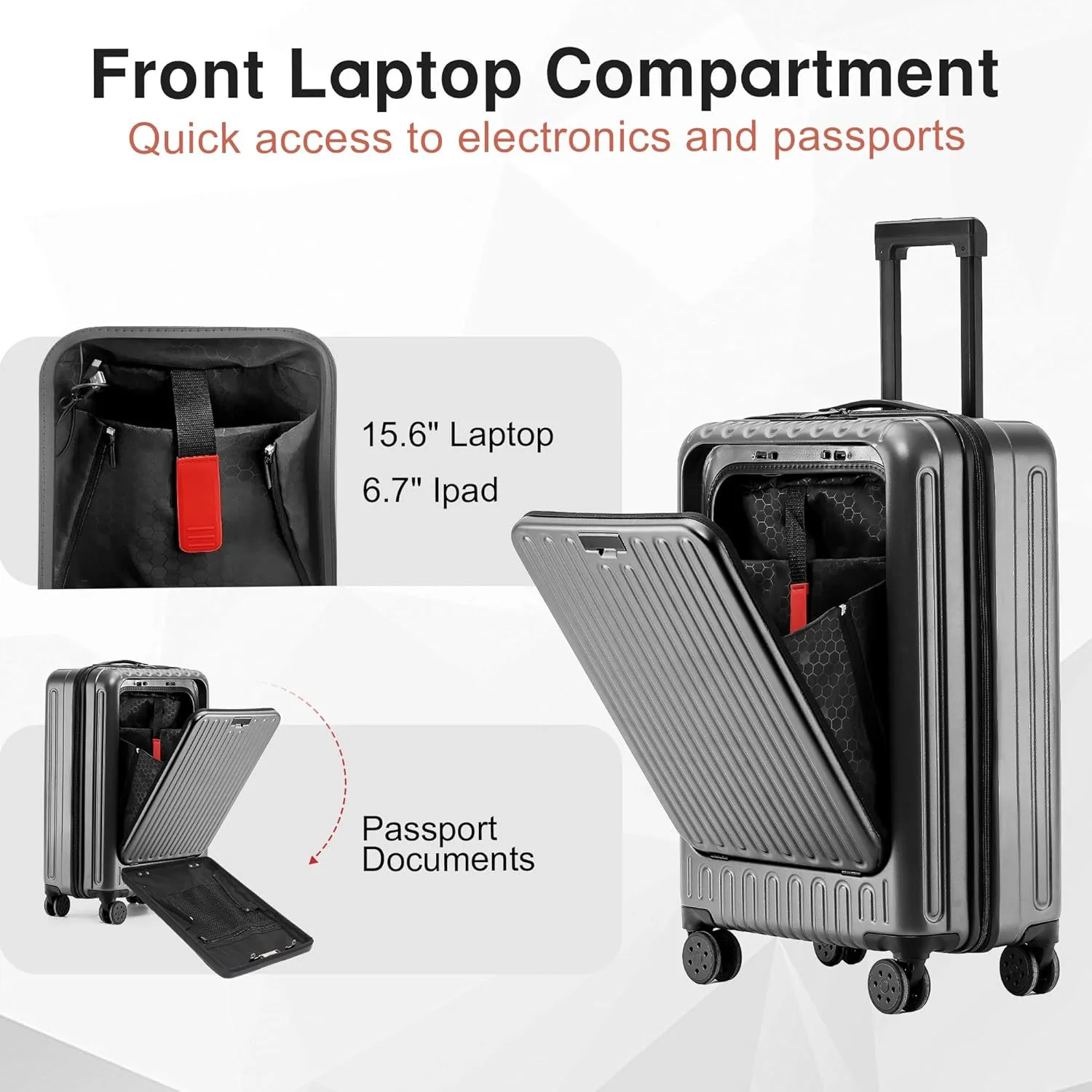 Carry On Luggage 22x14x9 Airline Approved, 20 Inch Hard Shell Carry On Luggage, Suitcase Carry-on Small Siutcase with Wheels (Grey, 1PC)