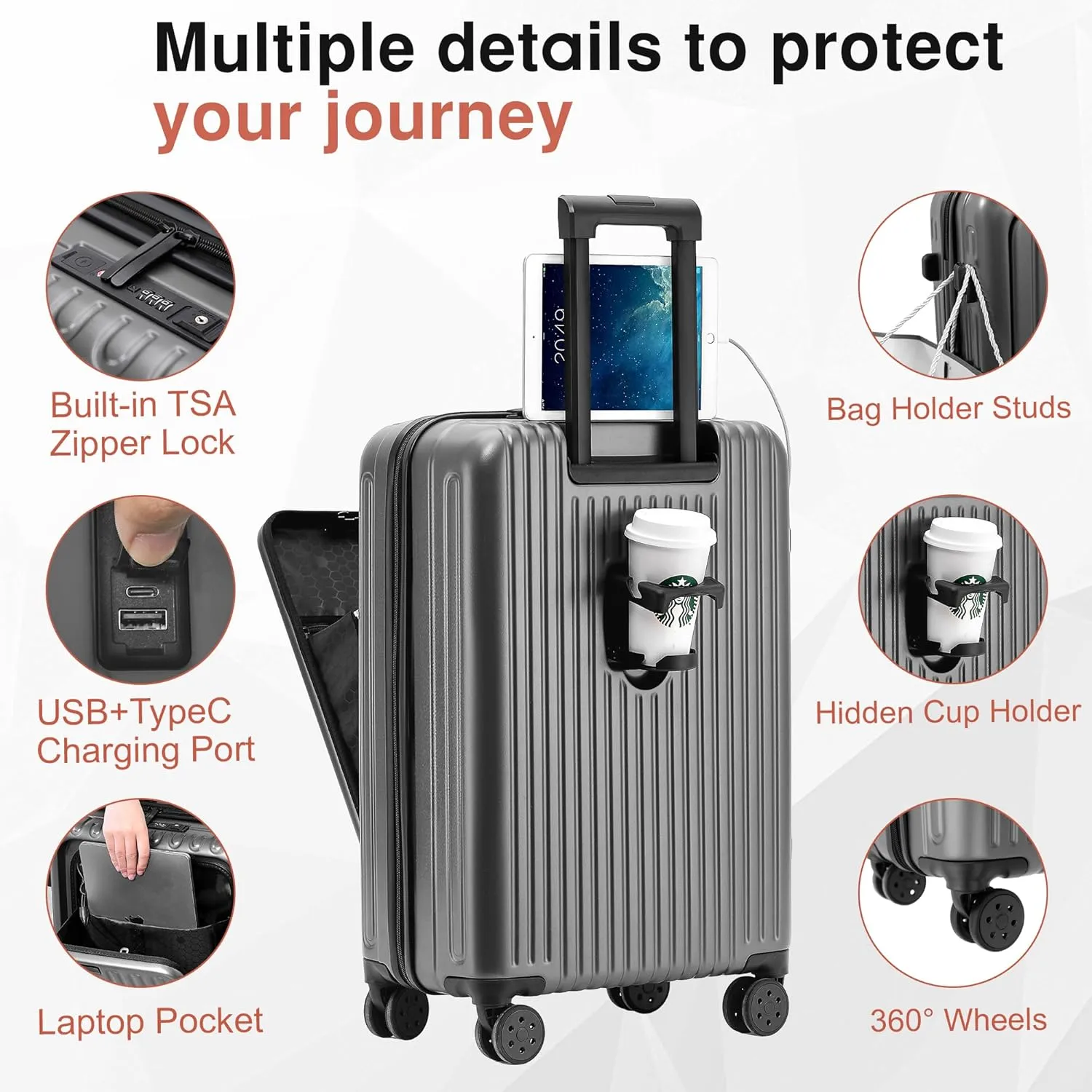 Carry On Luggage 22x14x9 Airline Approved, 20 Inch Hard Shell Carry On Luggage, Suitcase Carry-on Small Siutcase with Wheels (Grey, 1PC)