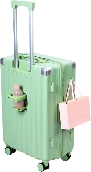 Carry on Luggage, Hardside Luggage with Spinner Wheels, 24in Durable Carry on Luggage with Cup Holder, USB Port & Phone Holder (Green)