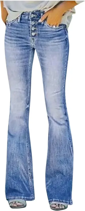 Casual Jeans Pants for Women Fitted Plain Flare Pants High Waist Wide Leg Pants Comfy Y2k Western Trousers