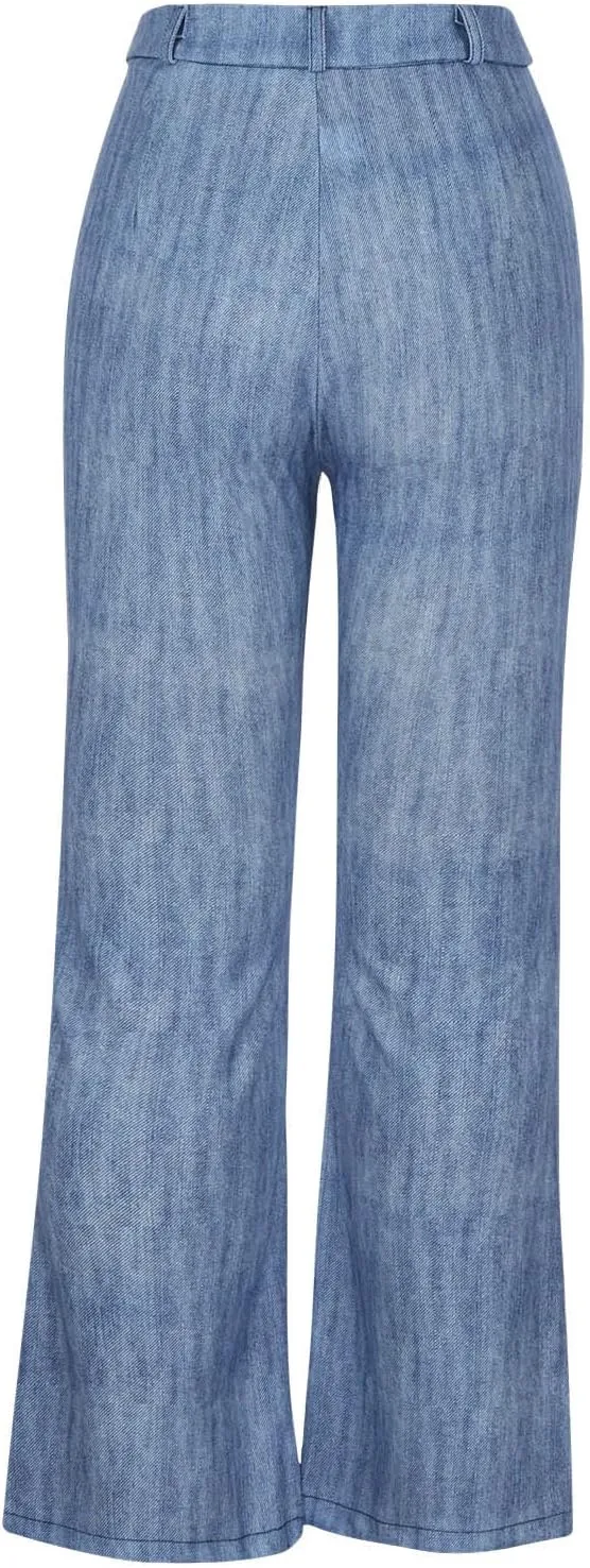 Casual Jeans Pants for Women Fitted Plain Flare Pants High Waist Wide Leg Pants Comfy Y2k Western Trousers