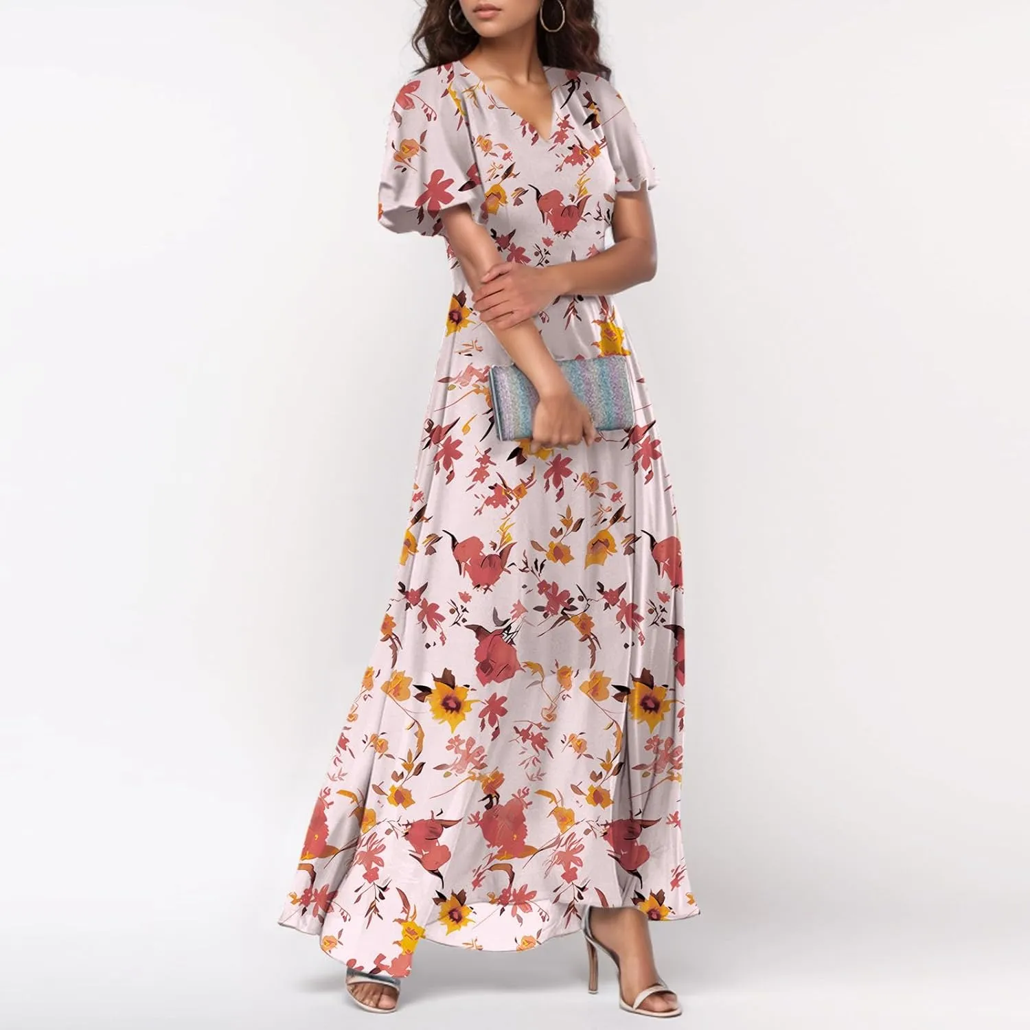 Chiffon Dresses for Women Swing Flowy Ruffle Hem Swing Womens Dresses Chiffon Dress Summer Beach Casual Dresses