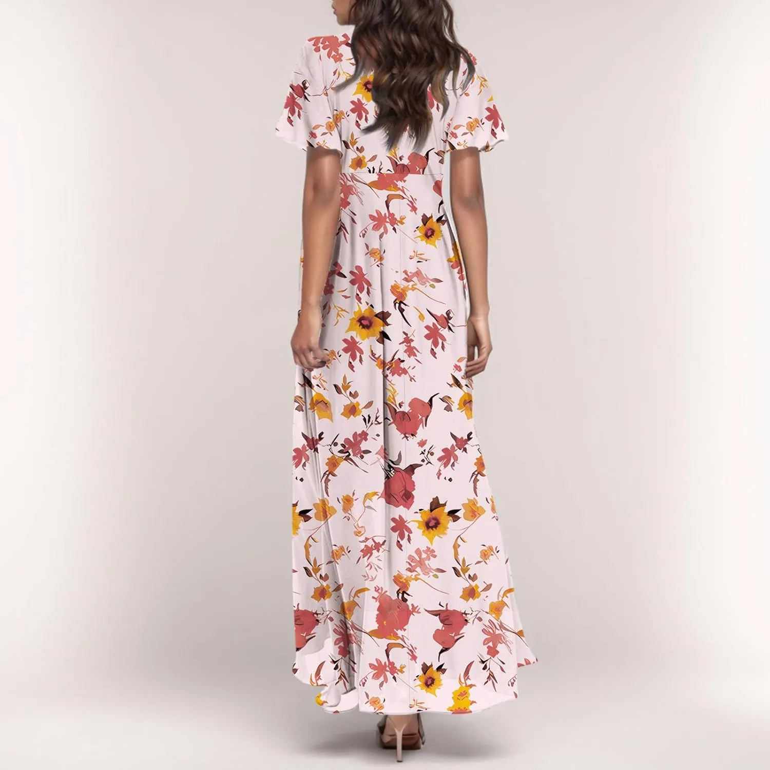 Chiffon Dresses for Women Swing Flowy Ruffle Hem Swing Womens Dresses Chiffon Dress Summer Beach Casual Dresses