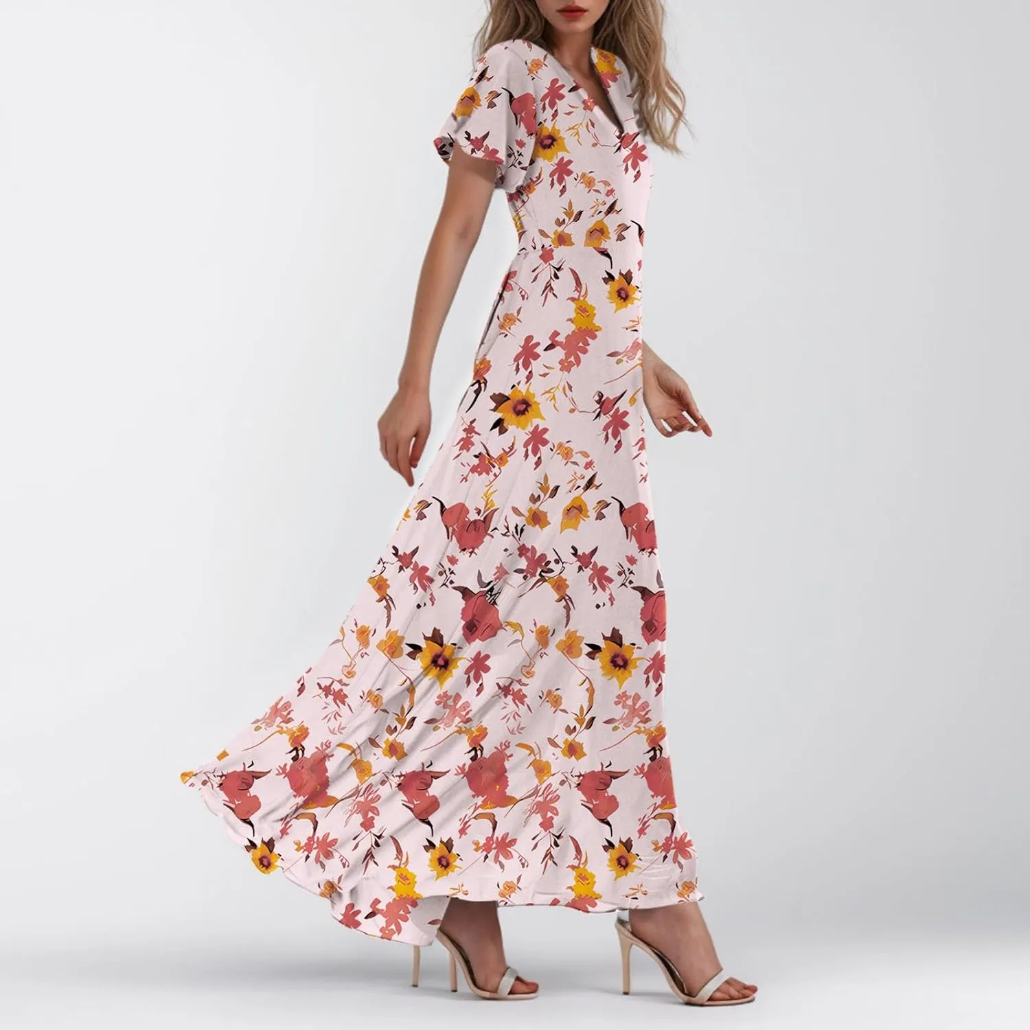 Chiffon Dresses for Women Swing Flowy Ruffle Hem Swing Womens Dresses Chiffon Dress Summer Beach Casual Dresses