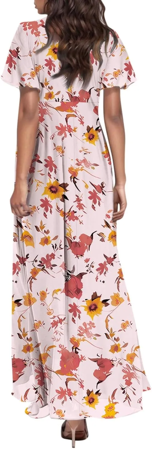 Chiffon Dresses for Women Swing Flowy Ruffle Hem Swing Womens Dresses Chiffon Dress Summer Beach Casual Dresses