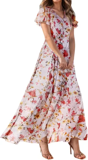 Chiffon Dresses for Women Swing Flowy Ruffle Hem Swing Womens Dresses Chiffon Dress Summer Beach Casual Dresses