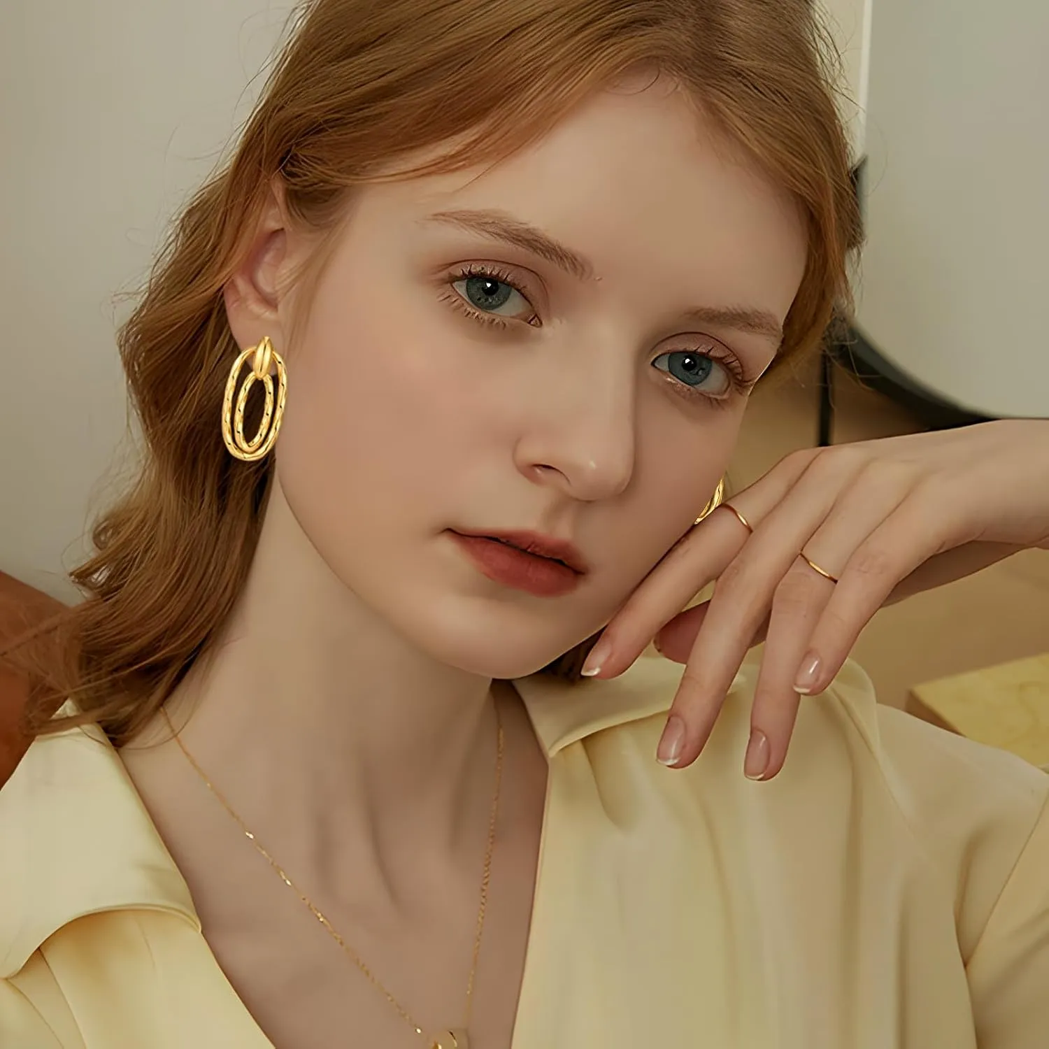 Chunky Gold Earrings for Women Trendy 14k Gold Plated Geometric Earrings Aesthetic Minimalist Statement Drop Dangle Earrings