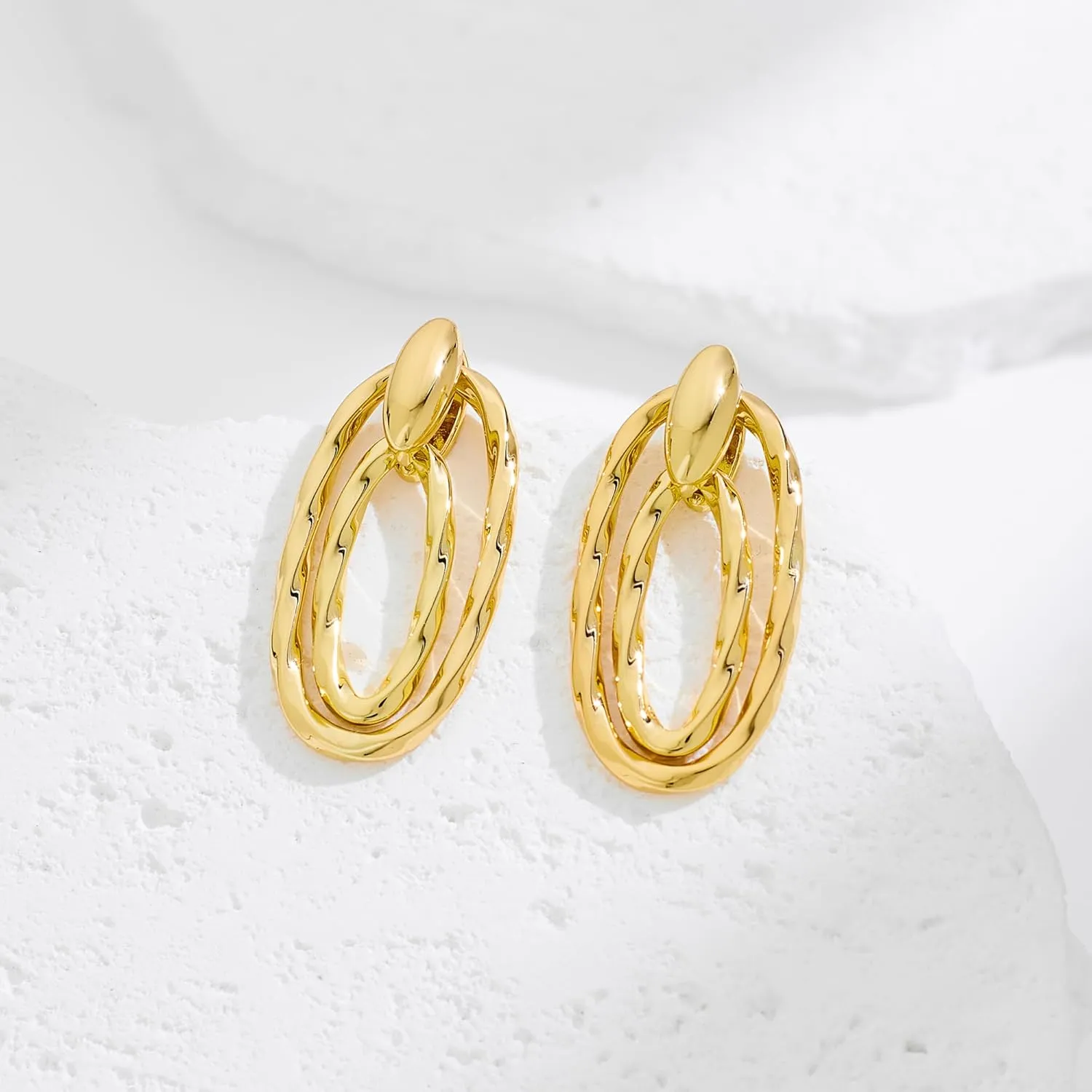 Chunky Gold Earrings for Women Trendy 14k Gold Plated Geometric Earrings Aesthetic Minimalist Statement Drop Dangle Earrings