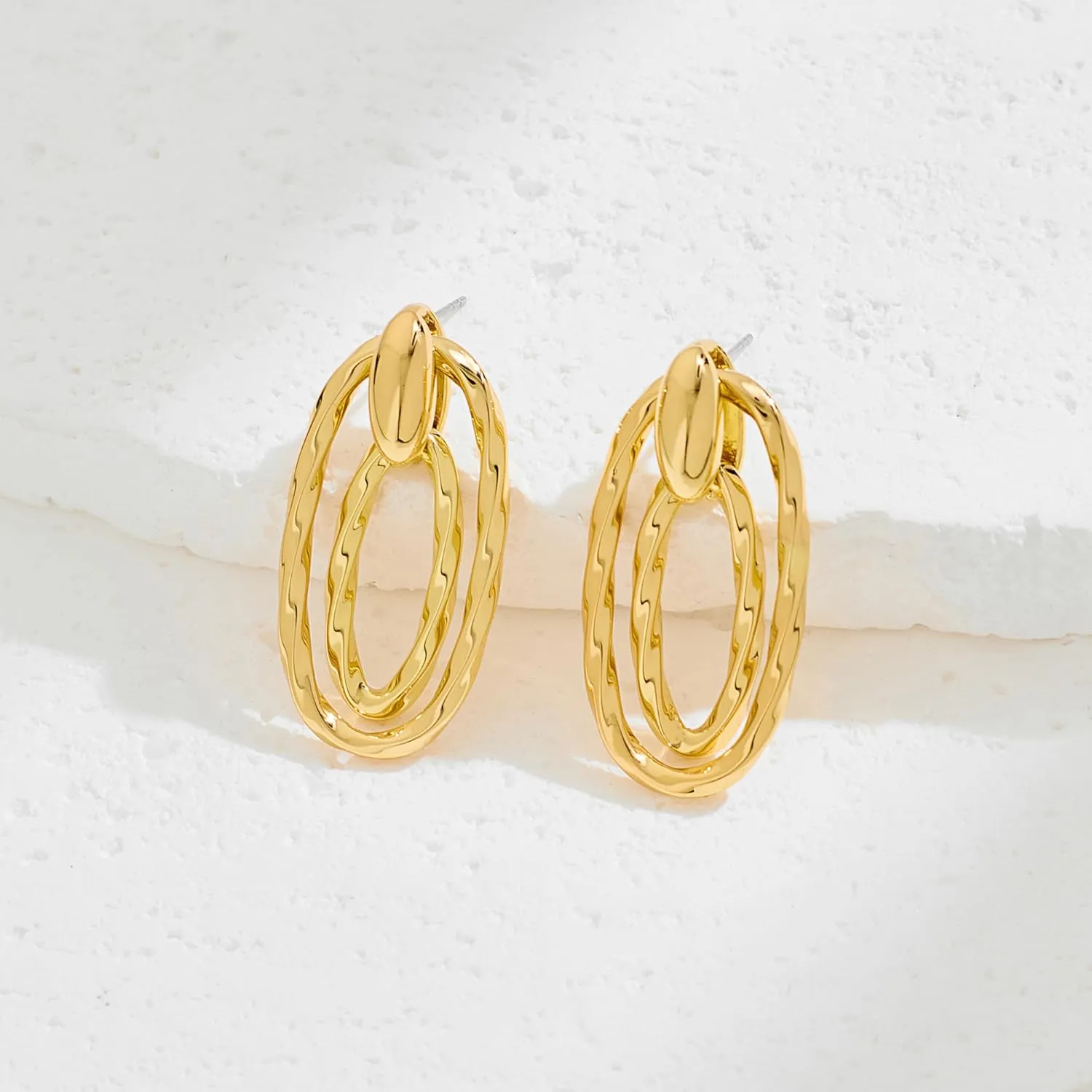 Chunky Gold Earrings for Women Trendy 14k Gold Plated Geometric Earrings Aesthetic Minimalist Statement Drop Dangle Earrings