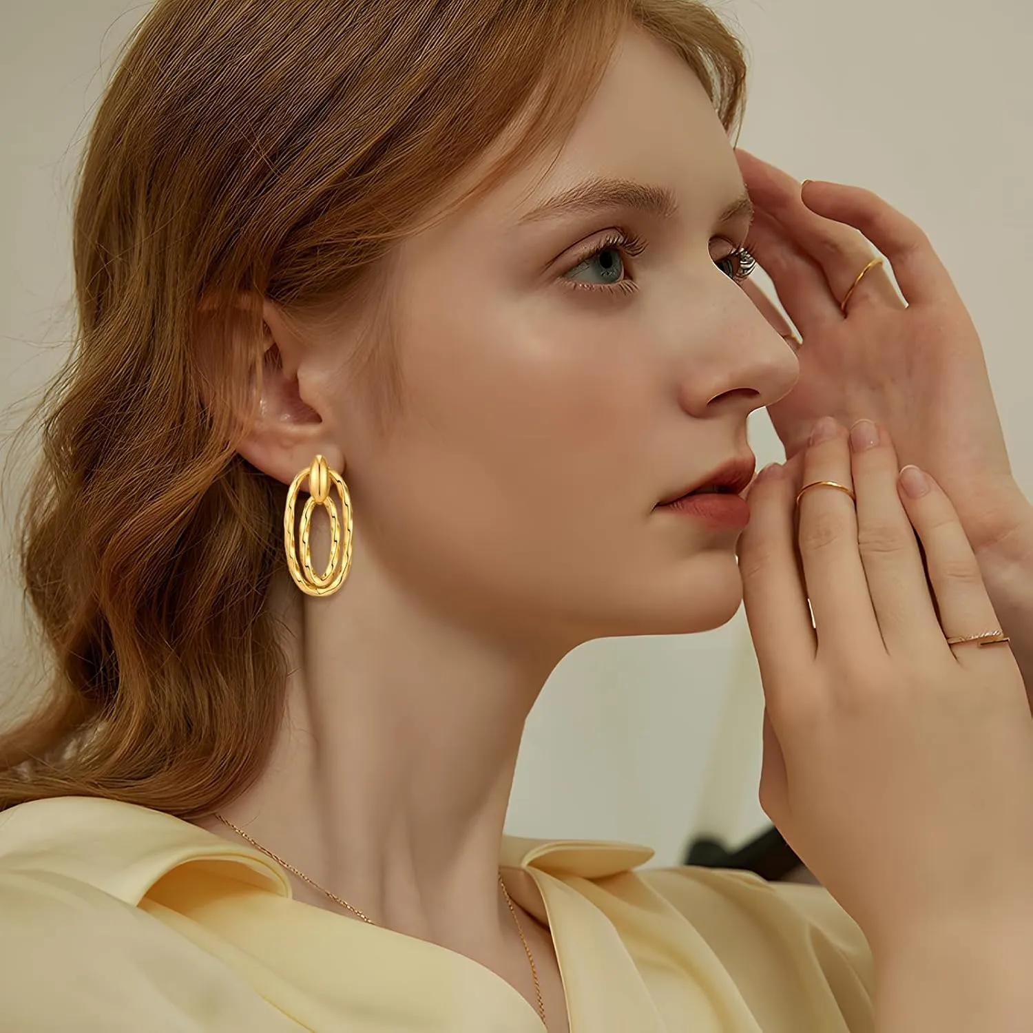 Chunky Gold Earrings for Women Trendy 14k Gold Plated Geometric Earrings Aesthetic Minimalist Statement Drop Dangle Earrings