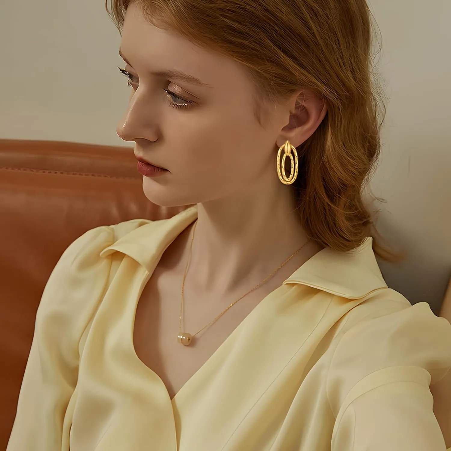 Chunky Gold Earrings for Women Trendy 14k Gold Plated Geometric Earrings Aesthetic Minimalist Statement Drop Dangle Earrings