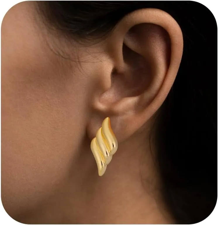 Chunky Gold Earrings for Women,18K Gold Plated Statement Geometric Earrings Hypoallergenic Hoop Earrings for Women
