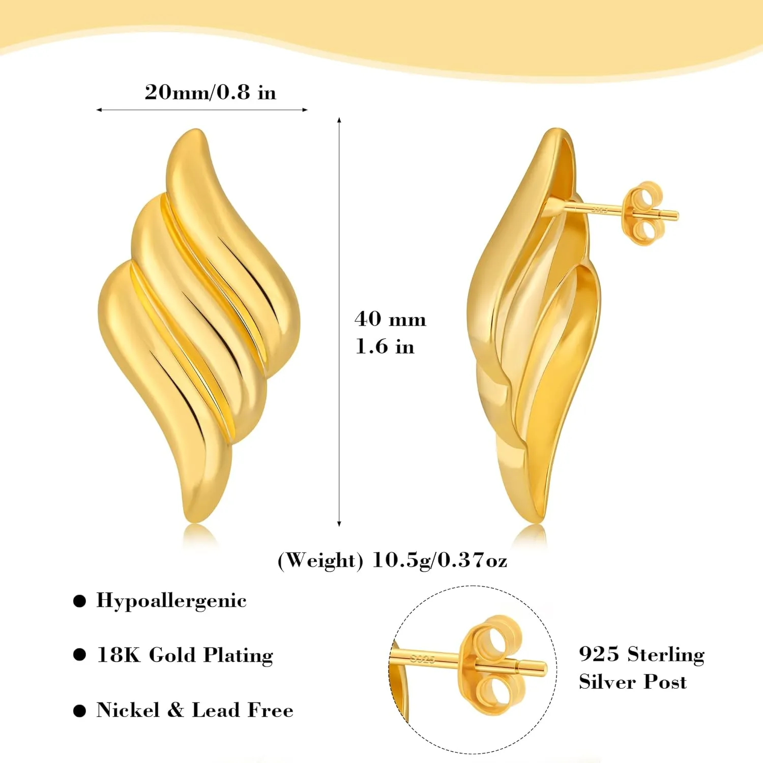 Chunky Gold Earrings for Women,18K Gold Plated Statement Geometric Earrings Hypoallergenic Hoop Earrings for Women