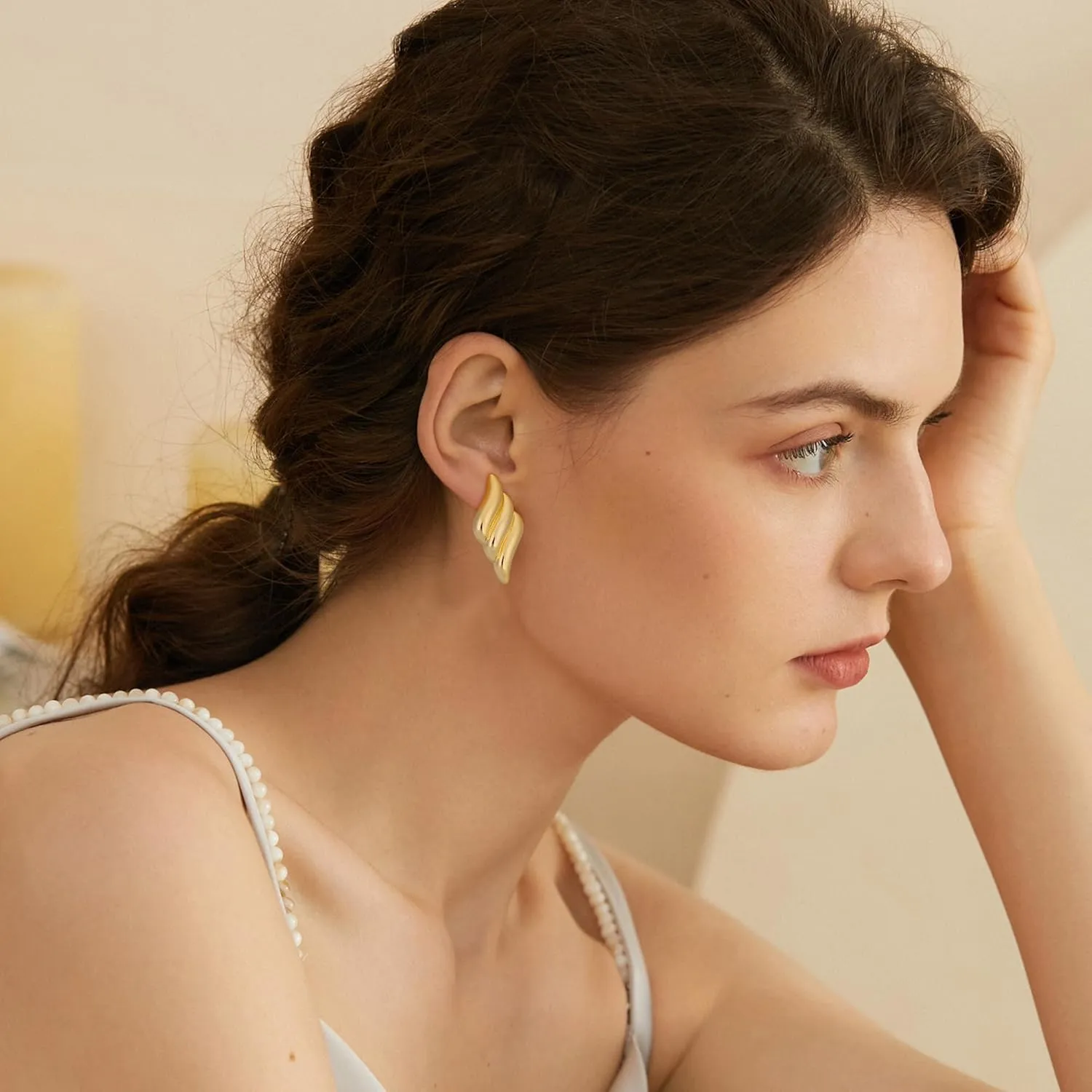 Chunky Gold Earrings for Women,18K Gold Plated Statement Geometric Earrings Hypoallergenic Hoop Earrings for Women