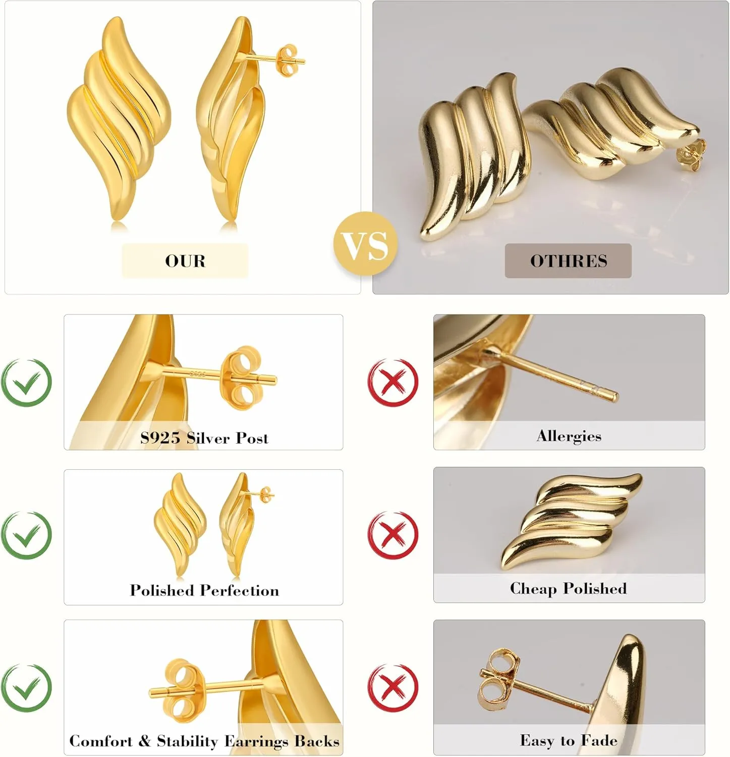 Chunky Gold Earrings for Women,18K Gold Plated Statement Geometric Earrings Hypoallergenic Hoop Earrings for Women