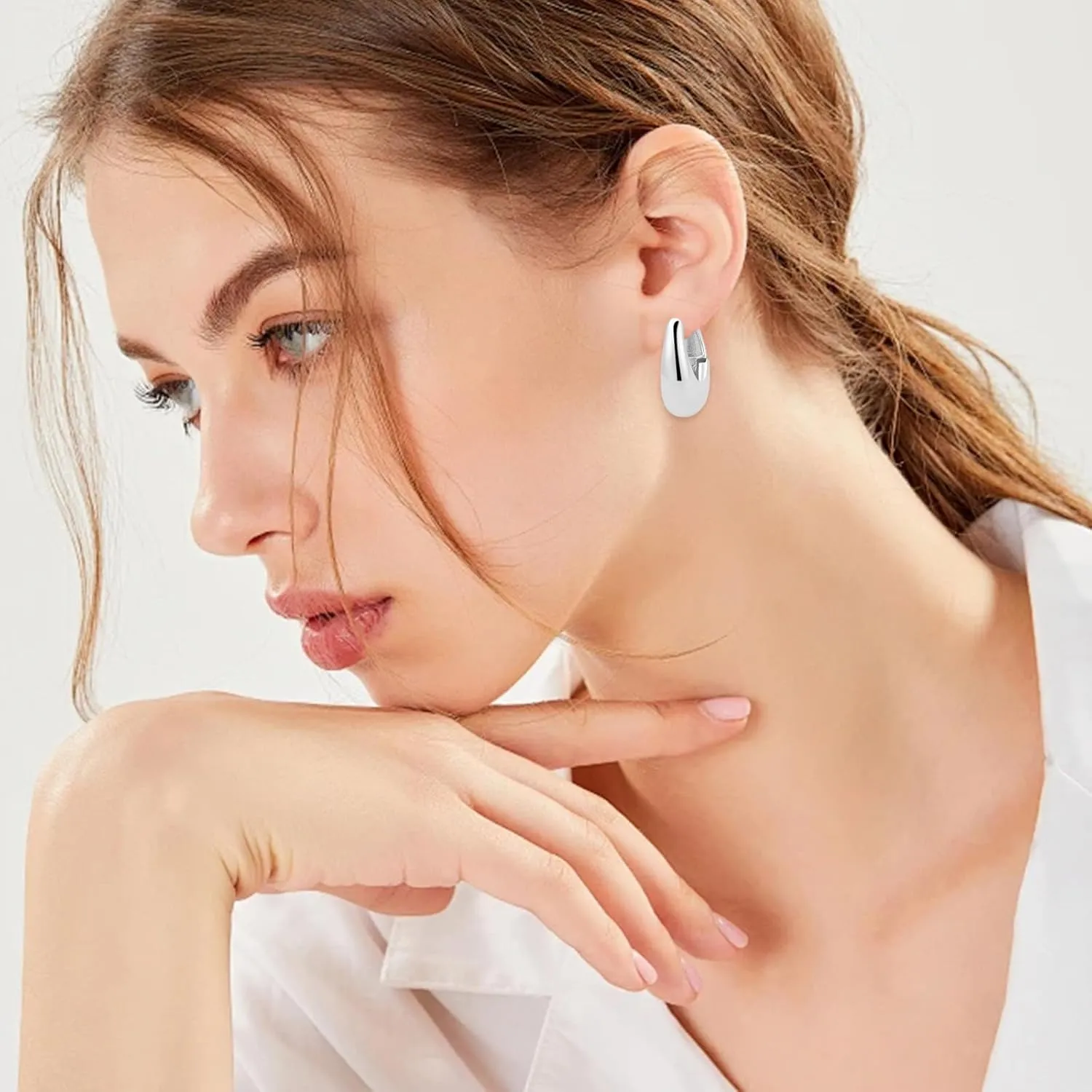 Chunky Gold Earrings Gold Geometric Drop Earrings for Women Dainty Huggie Hoop Earrings Fashion Jewelry Gift