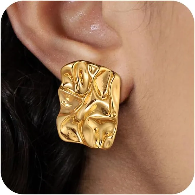 Chunky Gold Stud Earrings for Women Trendy 14k Gold Earrings for Women Dangle Drop Jewelry