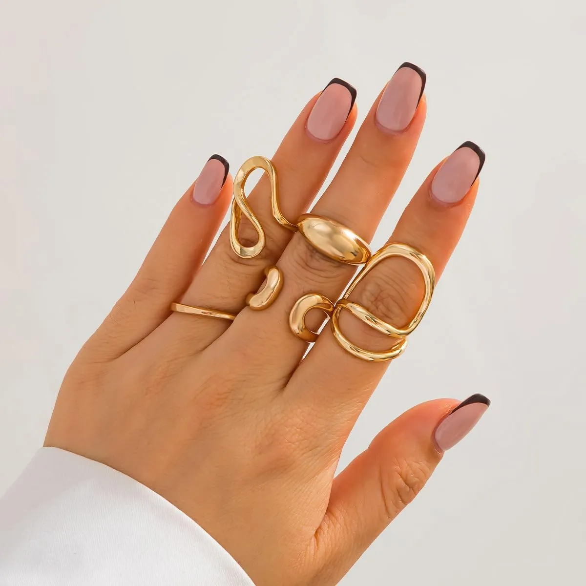 Chunky Rings for Women14K Gold/Silver Plated Adjustable Knuckle Rings Stackable Ring Sets Minimalist Irregular Statement Ring Dome Pearl Ring for Women