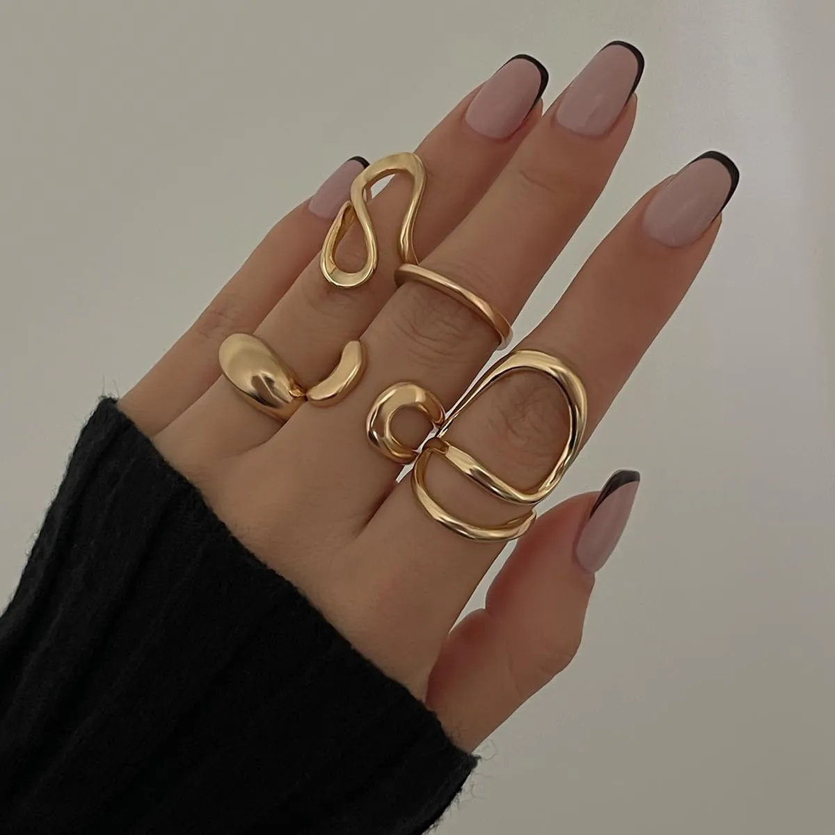 Chunky Rings for Women14K Gold/Silver Plated Adjustable Knuckle Rings Stackable Ring Sets Minimalist Irregular Statement Ring Dome Pearl Ring for Women