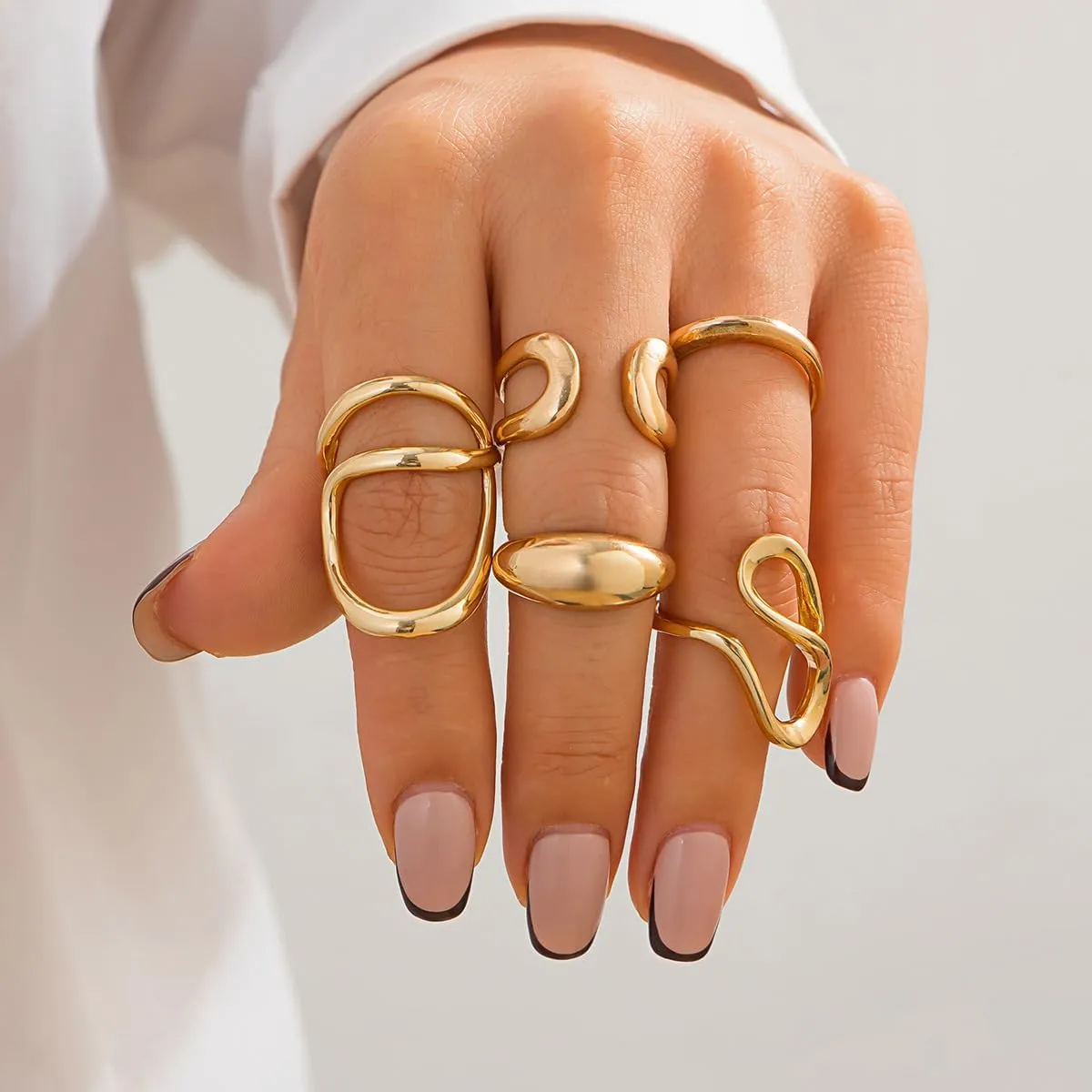 Chunky Rings for Women14K Gold/Silver Plated Adjustable Knuckle Rings Stackable Ring Sets Minimalist Irregular Statement Ring Dome Pearl Ring for Women