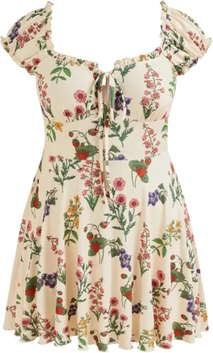CIDER Plus Size Dresses for Curvy Women Square Neck Tie Front Floral Ruffle Trim Summer Mini Dresses