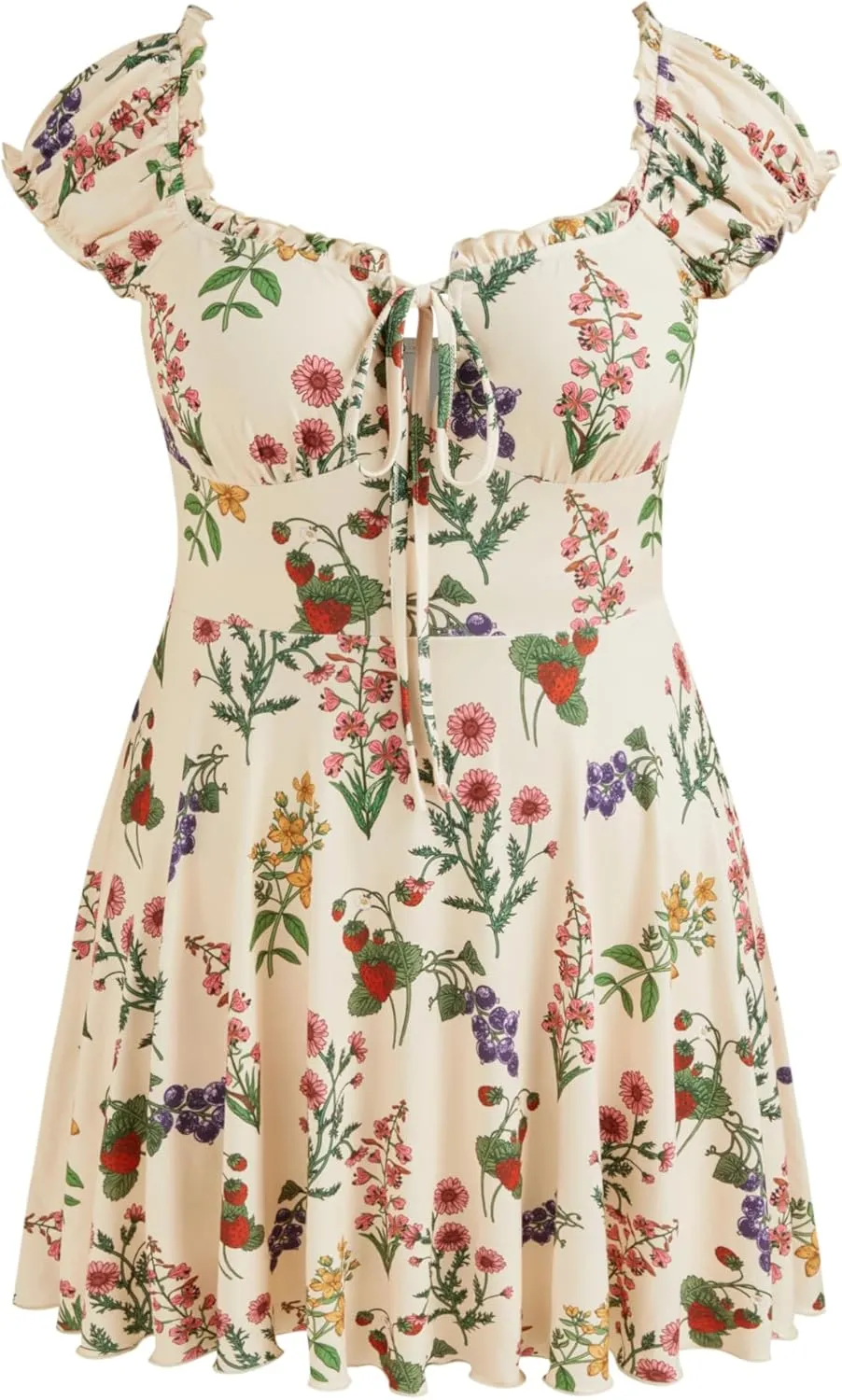 CIDER Plus Size Dresses for Curvy Women Square Neck Tie Front Floral Ruffle Trim Summer Mini Dresses