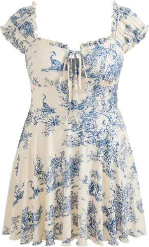 CIDER Plus Size Dresses for Curvy Women Square Neck Tie Front Floral Ruffle Trim Summer Mini Dresses