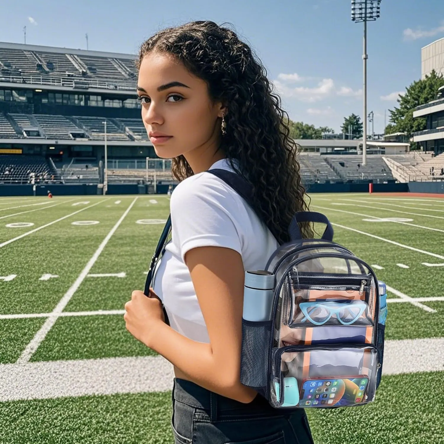 Clear Bag for Stadium Events, 12x6x12 Clear Backpack with Reinforced Strap, Stadium bag for Sports Concerts Work Travel, Navy