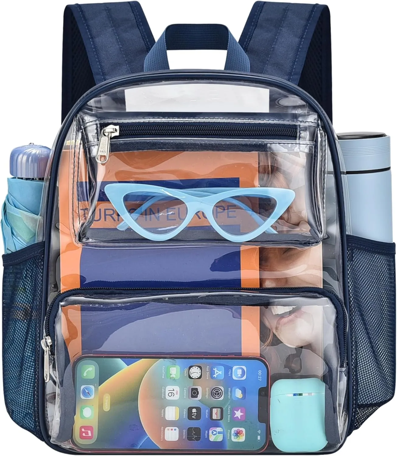 Clear Bag for Stadium Events, 12x6x12 Clear Backpack with Reinforced Strap, Stadium bag for Sports Concerts Work Travel, Navy