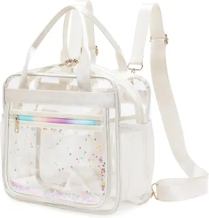 Clear Beach Bag Travel Tote Transparent Backpack for Women Girls Stadium Approved Crossbody Messenger Shoulder Handbag