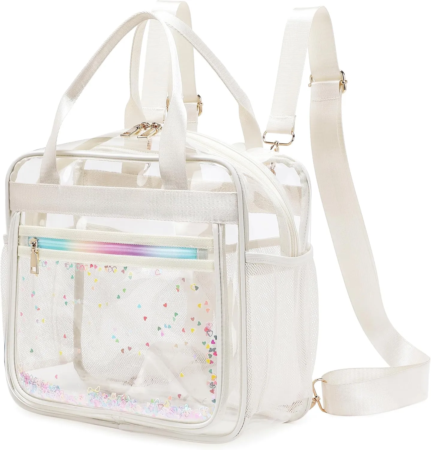 Clear Beach Bag Travel Tote Transparent Backpack for Women Girls Stadium Approved Crossbody Messenger Shoulder Handbag