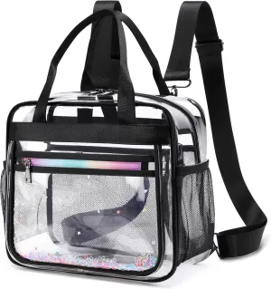 Clear Beach Bag Travel Tote Transparent Backpack for Women Girls Stadium Approved Crossbody Messenger Shoulder Handbag