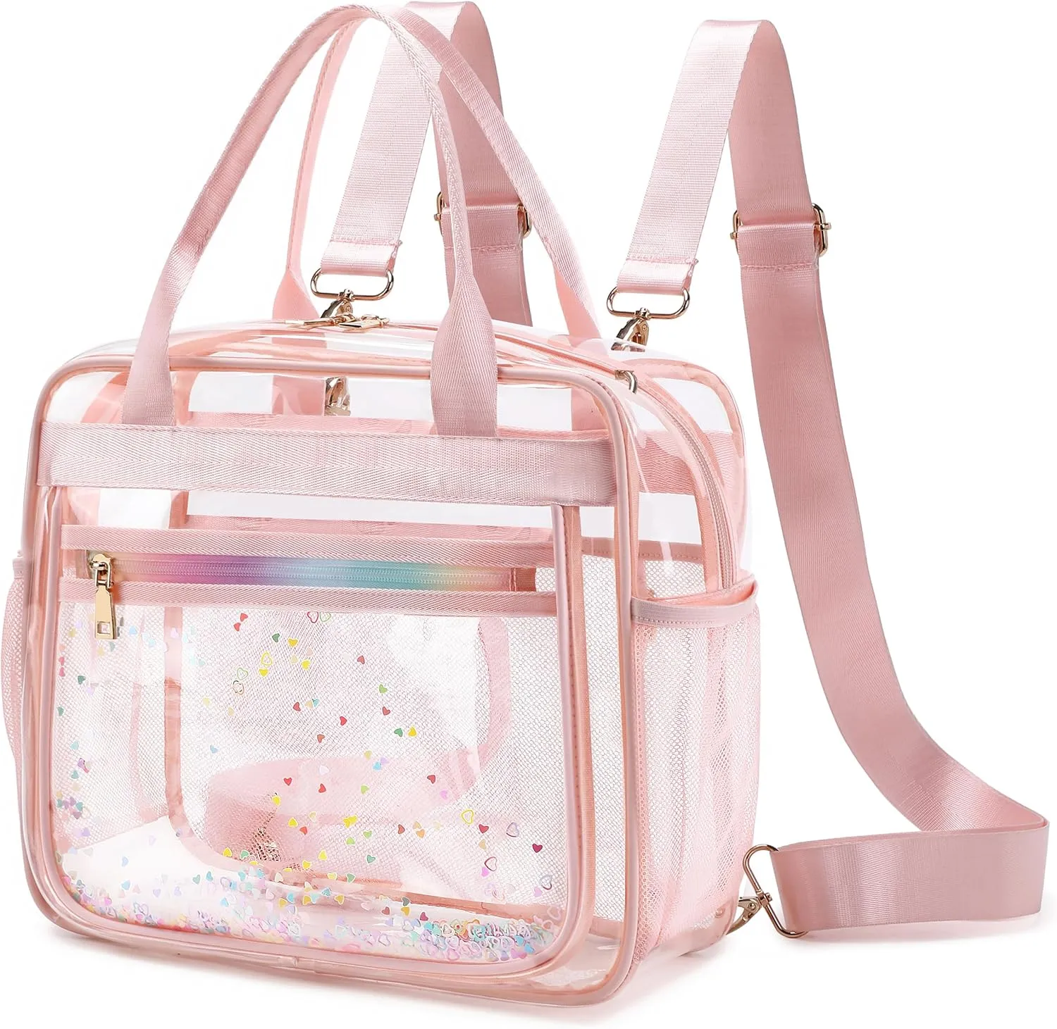 Clear Beach Bag Travel Tote Transparent Backpack for Women Girls Stadium Approved Crossbody Messenger Shoulder Handbag
