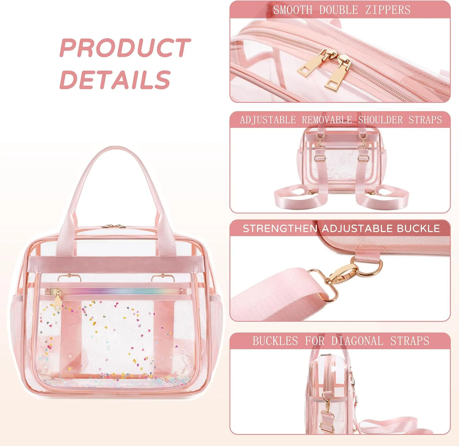 Clear Beach Bag Travel Tote Transparent Backpack for Women Girls Stadium Approved Crossbody Messenger Shoulder Handbag