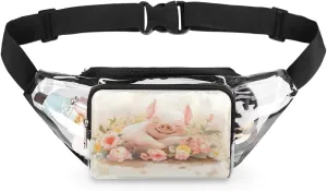 Clear Fanny Pack Stadium Approved Sleeping Piggy Piglet Clear Bag for Women Men Multi-purpose Clear Purse Pig Transparent Waist Bag with Adjustable Belt for Sporting Event Travel Beach Concerts