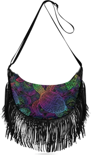Colorful Boho Sea Turtle Fringe Bag for Women Cross Body Bag Tassel Shoulder Bag Satchel