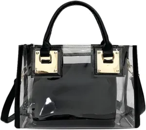 Cooba 2Pcs Handbags Purse for Women Clear Bag PVC Leather Satchel Crossbody Bag Transparent Jelly Bag Beach Shoulder Bag