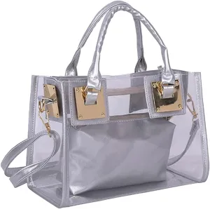 Cooba 2Pcs Handbags Purse for Women Clear Bag PVC Leather Satchel Crossbody Bag Transparent Jelly Bag Beach Shoulder Bag