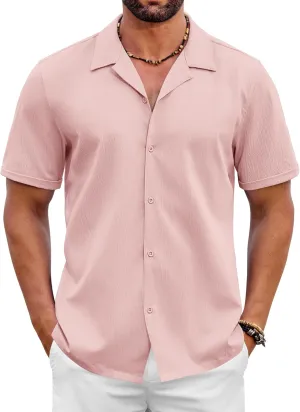 COOFANDY Mens 2025 Fashion Textured Shirts Short Sleeve Summer Beach Shirt Casual Button Down Shirts