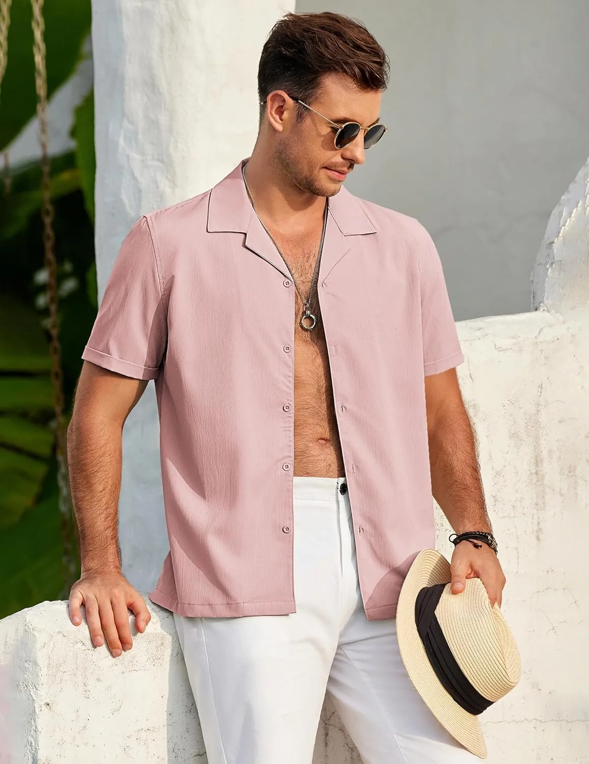 COOFANDY Mens 2025 Fashion Textured Shirts Short Sleeve Summer Beach Shirt Casual Button Down Shirts