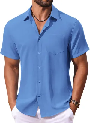 COOFANDY Men's Button Down Shirts Short Sleeve Casual Summer Shirts Beach Wedding Shirt with Pocket