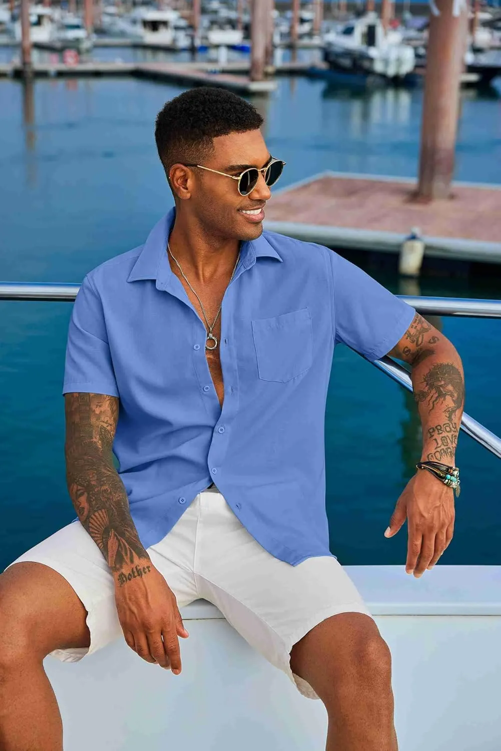 COOFANDY Men's Button Down Shirts Short Sleeve Casual Summer Shirts Beach Wedding Shirt with Pocket