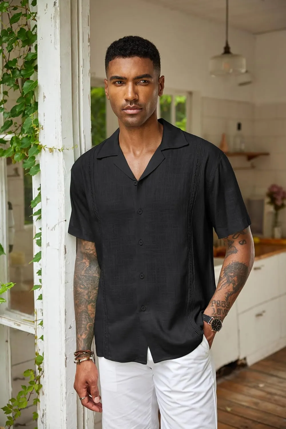 COOFANDY Men's Cuban Guayabera Shirt Short Sleeve Button Down Shirts Casual Summer Beach Linen Shirts