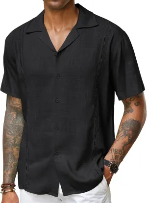 COOFANDY Men's Cuban Guayabera Shirt Short Sleeve Button Down Shirts Casual Summer Beach Linen Shirts