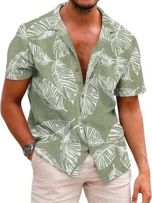 COOFANDY Mens Hawaiian Shirt Short Sleeve Buttoon Down Shirts Casual Tropical Floral Summer Linen Shirts